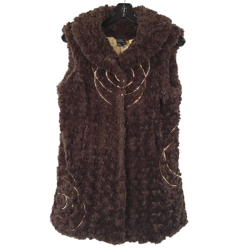 CoVelo Clothing Teddy Bear Vest Jacket Womens Sz 8 Snap Close Brown Faux Fur